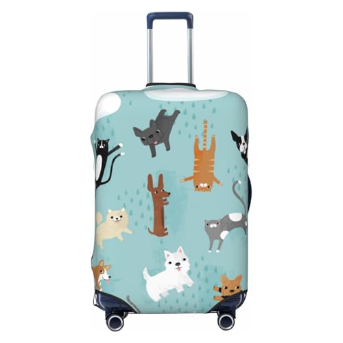 Raining Cats & Dogs Print Luggage Suitcase Covers Elastic Washable Luggage Protector Luggage Covers For Suitcase