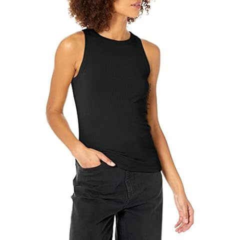 The Drop Valerie Camiseta sin Mangas en Punto de Canalé de Cuello Cerrado con Espalda de Nadadora para Mujer, Negro, XS Cover