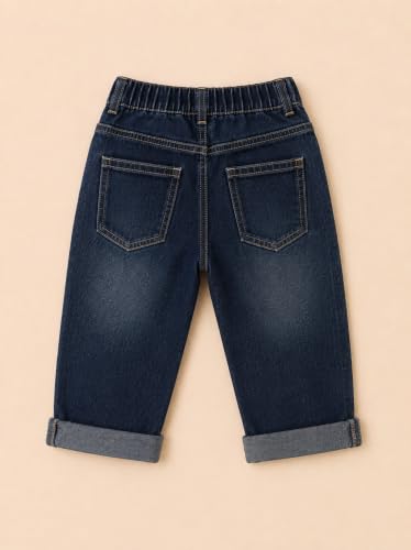 Image of A.T.U.N. (ALL THINGS UBER NICE) Baby Boys Stylish Denim Jeans Pant with Cute Keychain Charm | Soft Stretchable Fabric with Elastic Waistband | Comfortable Trendy Full Length Jeans for Infants