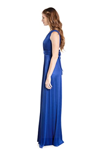 Image of DRESS THE POPULATION Women's Krista V Neck Tie Waist Coated Jersey Slit Front Maxi Dress