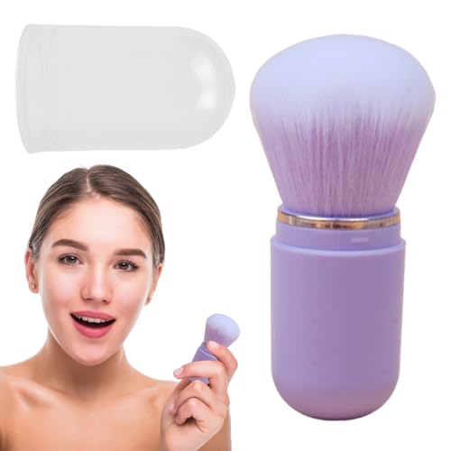 Brocha retráctil para rubor, cepillo facial portátil, cepillo de maquillaje apto para viajes, herramienta de belleza multiusos, cerdas ultrasuaves, aplicación sin costuras, tapa protectora, base de