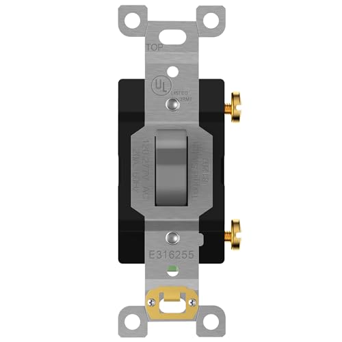 ENERLITES 20 Amp Heavy Duty Toggle Light Switch, Single Pole, 20A 120/277V, Grounding Screw, Commercial Grade, UL Listed, 81201-GY, Gray