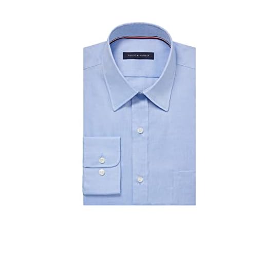 Tommy Hilfiger mens Regular Fit Non Iron Solid Dress Shirt, Blue, 16.5 Neck 34 -35 Sleeve US