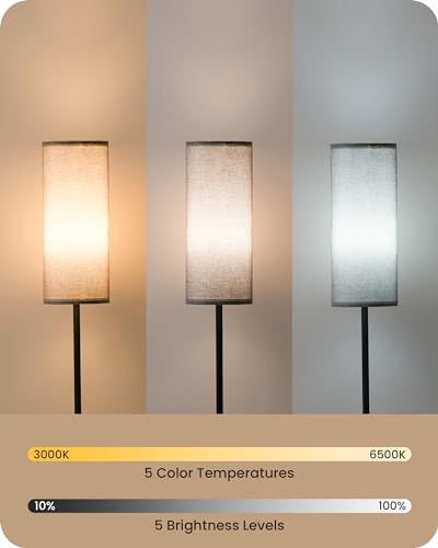 Image of Dimmable Gray Floor Lamp for Living Room with Remote and Foot Switch, Corner Floor Lamp for Bedroom, Modern Standing Tall Lamp, 10W 900LM Bulb Included, 3000K-6500K, Linen Shade, FCC Listed H06LD05W1