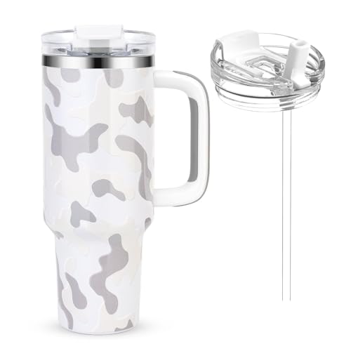 Hydraful 40 oz Tumbler with Handle, 100% Leak-Proof, Large 40 oz Tumbler with Lid and Straw, Reusable Insulated Stainless Steel Water Bottle, Keeps Cold for 30 Hours, Fit in Cup Holder