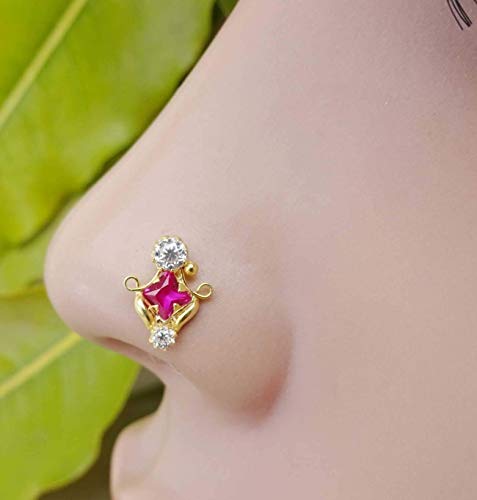 Ruby Diamond Nose Stud,Thanks Giving Nose Stud,St Patrick Day Gift,Fresh Trends Diamond Nose Stud,White Gold Nose Stud,CZ Simulated Diamond Nose Stud,Flower Nose Stud,Sterling Silver Nose Pin(TEJ014)