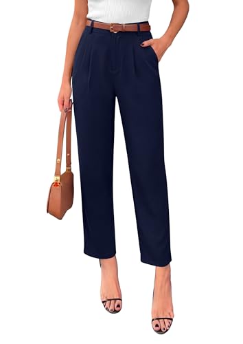 PRETTYGARDEN Womens Dress Pants Summer 2026 Work Clothes Tapered High Waisted Trousers Slacks Pockets Business Casual Outfits (Navy Blue,Large)