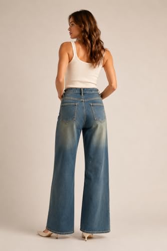 Image of KOTTY Women's Wide Leg Denim Jeans | Relaxed Fit High Waist Stylish Jeans