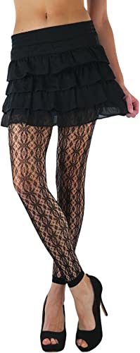 Image of ToBeInStyle Women's Single Floral Lace Fishnet Tights Footless & Stirrup Design