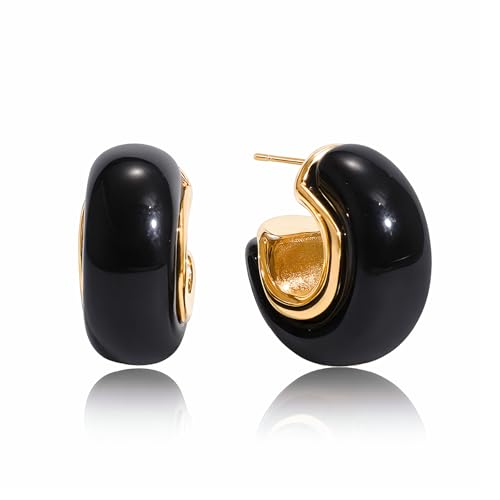 Image of Fullpop Vintage Earrings for Women, Chunky 14K Gold Plated Resin Hoop Earrings Lightweight Hollow Drop Earrings Hypoallergenic Earrings for Women Vintage Anthropologie Jewelry Gifts for Women