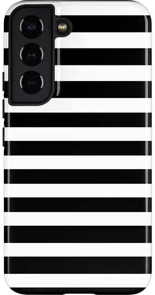 Skinit Pro Phone Case Compatible with Galaxy S22 - White and Black Stripes Design