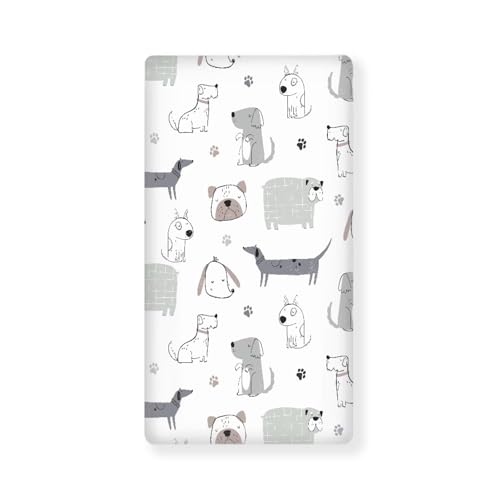 Jianadaer JIANADAER-0709-SC-TN-JW-04 Dog Fitted Crib Sheet White Grey Taupe Blue Standard Crib Mattress Fitted Sheet Modern Puppy Pet Bulldog Toddler Bed Mattress Sheets Crib Mattress Sheet 28 Inchx52 Inch cover