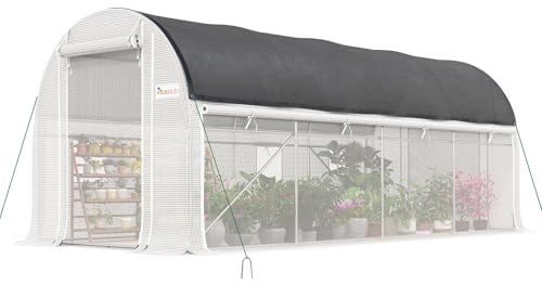 KING BIRD Premium 15x7x7 FT Greenhouse for Outdoors Large Walk-in Heavy Duty Galvanized Steel Frame Mesh Door Screen Window Hoop Plant Winter Hot House Tunnel Plus Black Shade Net Side Mesh White