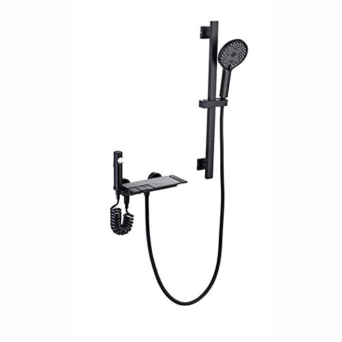 Badewannen-Mischer-Duscharmatur mit Ablage, Wandmontage, Badewannen-Dusch-Mischbatterie mit Sprüher, Warm- und Kalt-Multifunktions-Duschaufsatz für Badewannenarmaturen, Schwarz lofty ambition