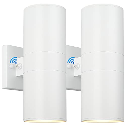 Image of TOBUSA 2-Pack White Outdoor Wall Sconces Dusk to Dawn, Up Down Modern Exterior Light Fixtures for House, Outside Wall Lights for Porch Garage Patio Front Door Hallway, Weather-Proof Aluminum Finish