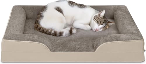 Ergonomisches Katzenbett für Europäische Kurzhaar, 50x60x14 cm, für Maine-Coon und kleine Hunde - Orthopädisches Katzenkissen - waschbares Katzenkörbchen mit hohem Rand Beige 50 cm x 60 cm x 14 cm