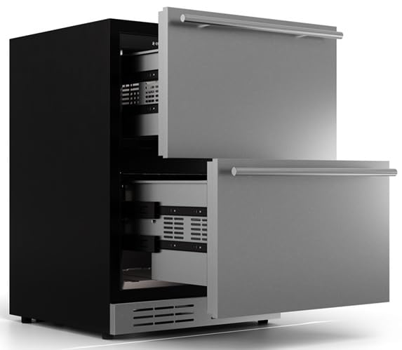 Elica EBD51SS1 24 Inch Panel Ready Built-In/Freestanding Undercounter Double-Drawer Refrigerator with 4.7 Cu. Ft. Capacity, 115 Total Can Capacity, 39 dBA, Soft Closing Drawers, Electronic LED Controls, Eco Mode, Door Open Alarm and Sabbath Mode (Stainless Steel Panels Included; Can Accept Custom Panels) | Fridge.com