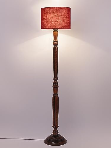 Image of Devansh Maroon Jute Wooden Floor Lamp -12