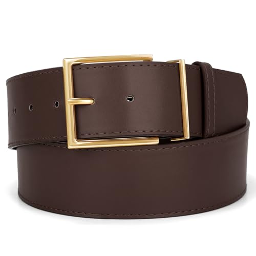 WHIPPY Women Wide Leather Waist Belts for Dresses Pants Fashion Leather Waistband for Women with Gold Buckle