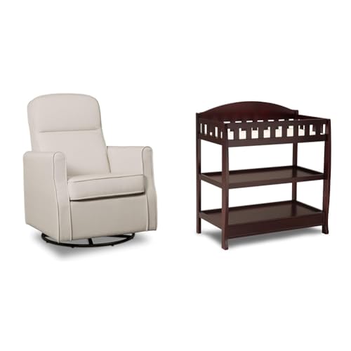 Image of Delta Children Blair Slim Nursery Glider Swivel Rocker Chair with Changing Table, Cream Espresso Cherry
