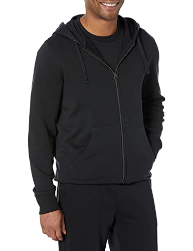 Amazon Essentials Herren Leichtes langärmeliges Frottee-Sweatshirt mit Kapuze und Reißverschluss (erhältlich in Big & Tall), Schwarz, XL