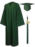 GraduationMall Matte Graduation Gown Cap Tassel Set 2024 for High School and Bachelor Forest Green 48(5'3'-5'5')
