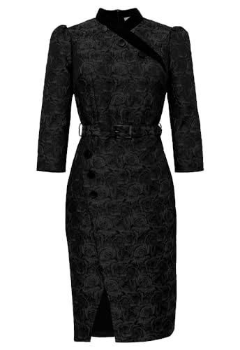 CHIC STAR Womens Embossed Jacquard Buttons Dress