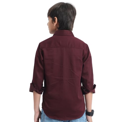 Image of Red Nine Rocket Science Boys' Solid Satin-Finish Poly Cotton Shirt | Single Pocket, Spread Collar, Long Sleeve, Casual