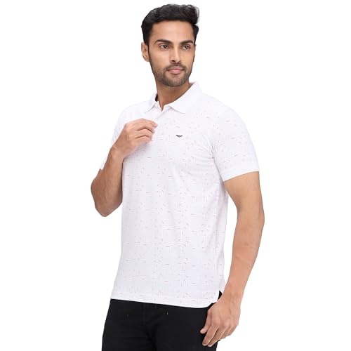 Image of Park Avenue Men's Slim Fit Print Pattern Cotton Polyester Blend Polo Neck Half Sleeve Casual T-Shirt
