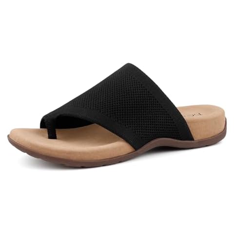 BCSTUDIO Women Comfort Orthopedic Knit Flip Flop Sandals with Arch Support, Black, Size 8 Cover