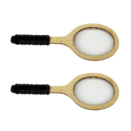 AOOOWER Modelo de raqueta de tenis de madera pequeña para decoración de casas de muñecas de 1/12, accesorios deportivos en miniatura, raqueta de tenis en miniatura de madera realista