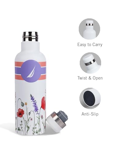 Image of NAUTICA Premium Leak-Proof Insulated Water Bottle - 1pc (Yacht)| 500ml | Stainless Steel Flask with 24 Hours Temperature Retention | Ideal for Travel, Gym, Office Use Oreo Printed-White /Purple