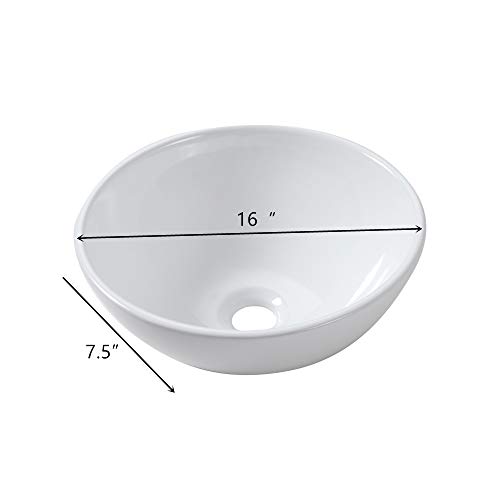 Vessel Sink Round - Sarlai 16"X16" Modern Round Bowl Above Counter White Porcelain Ceramic Bathroom Vessel Vanity Sink Art Basin #TOP5