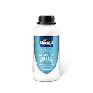 BLUEBIRD Studio Acrylic Gesso - Liquid Gesso Primer for Arylic Painting, Surface Prep Medium (White, 16.9 Fl Oz)