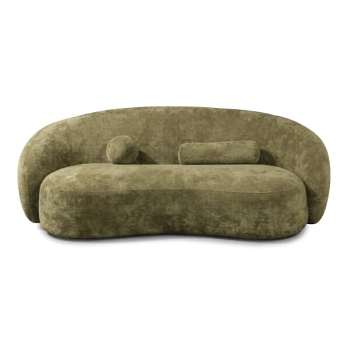 Image of Furniture of America Sylin Modern Chenille Sofa with Pillows, Curved Arms and High Density Foam, Wooden Comfortable Couch for Living Room, Office, Olive Green