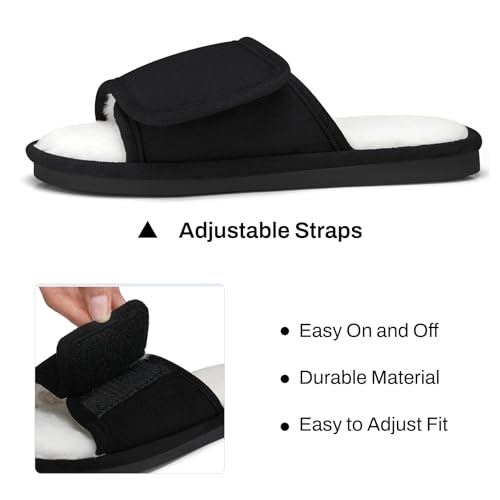 SHIBEVER House Fuzzy Slippers for Women: Indoor Warm Open Toe Cozy Slipper - Bedroom Adjustable Slip on Home Woman Shoes3