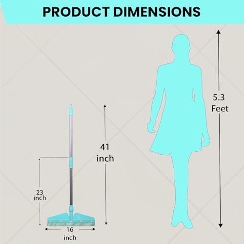 Image of Zureni Ruff-N-TUFF Wiper 16 inch with Foam Rubber Blade Double Lamination Rod and Telescopic Handle for Floor Cleaning and Dirt Removal in Home Bathroom & Kitchen (Random Colours)