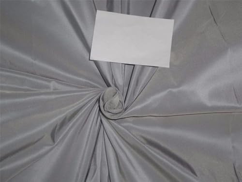 Tissu taffetas soie bleu poussiéreux ivoire 137cm pour confection de robe et rideau au mètre