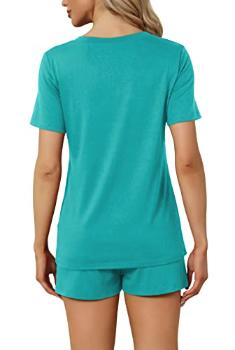 Image of RUBZOOF Women's Short Sleeve Pajama Sets with Pockets Casual V Neck 2 Piece Lounge Sets S-3XL