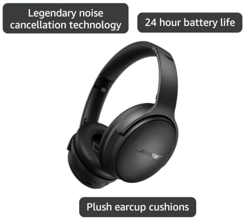 Image of Bose Quietcomfort Wireless Noise Cancelling Over Ear Headphones (Black) | Active Noise Cancelling, Bluetooth, Quiet and Aware Modes, Up to 24-Hour Battery, Black