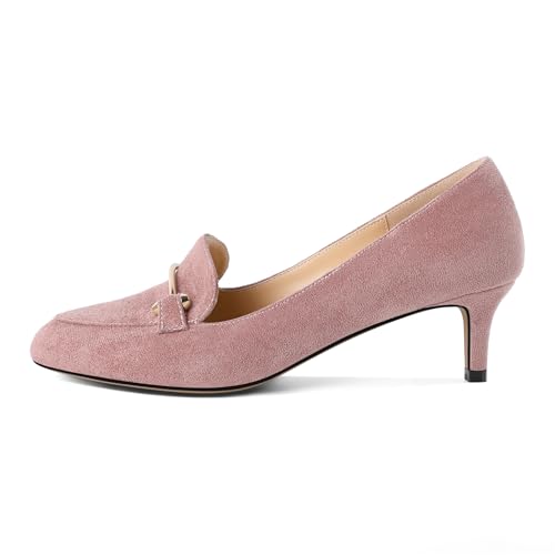 SAMMITOP Womens Kitten Heel Pumps Closed Round Toe Low Heel Slip On Loafer Pumps with Metal Chain Buckle Comfort Dress Work Shoes 2 Inch4