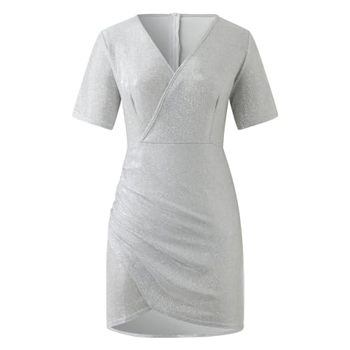 Robe de fête premium drapée de paillettes avec coupe slim et décolleté V