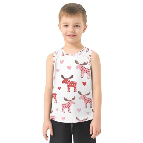 J JOYSAY Moose Heart Pink Boys Tank Top Sleeveless Muscle Shirts Quick Dry Sport Workout Active Kids T-Shirts 3-15T2