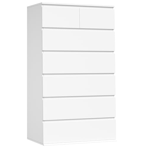 FOTOSOK 7 Drawer Dresser White Dresser Tall Dresser 23.6W x 15.7D x 46.7H in White Chest of Drawers with Large Storage Space for Home