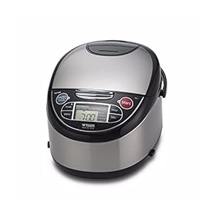 Tiger JAX-T10U-K 5.5-Cup (Uncooked) Micom Rice Cooker with Food Steamer & Slow Cooker, Stainless Steel Black