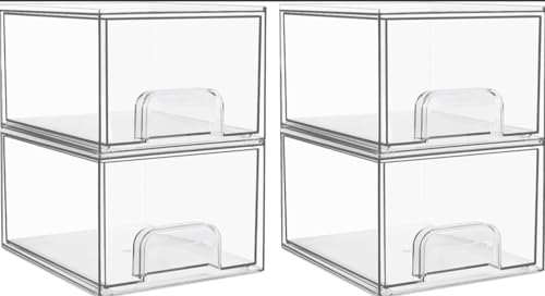 Home Storage and Organisation, Drawer Makeup Organizer, Stackable Acrylic Plastic Clear Bathroom Organizers and Storage for Kitchen Cabinets, Pantry, Home, 4PCS