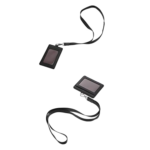 2Pcs Id Cards Holder with Lanyard PU Protective Cover for Staff Students Nurses Lightweight and Portable Design Suitable for Access and Exhibition Cards Black