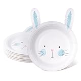 Cheerland Bunny Plates Blue Easter Paper Plate Cute Rabbit Shaped Tableware 7 Inch for Themed Birthday Decorations Some Bunnies is One Gender Reveal Garden Spring Tea Party Baby Shower Supplies 24pcs