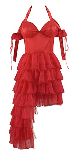 Harley Cosplay Quinn Red Dress Costume Women Harleen Quinzel Skirt Outfit Super Villain Collection Halloween Pleated Dress (Harley Quinn Dress, Medium)