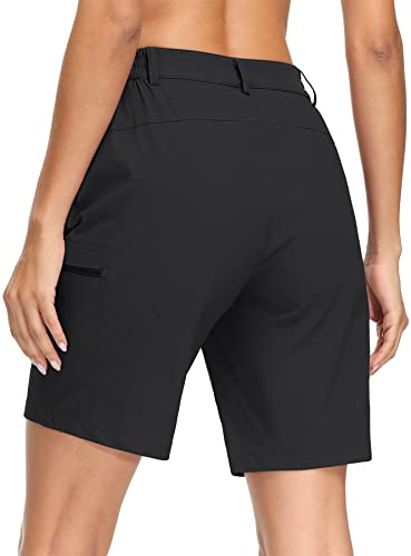 MAGCOMSEN Hiking Shorts for Women Quick Dry Lightweight Cargo Shorts Pockets Athletic Running Summer Golf Shorts Black, M